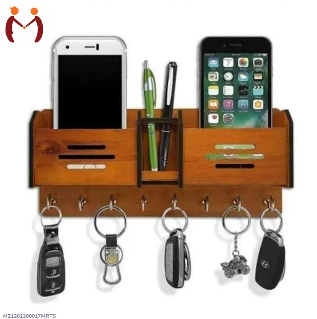 Wooden Key & Phone Holder with Phone Slots