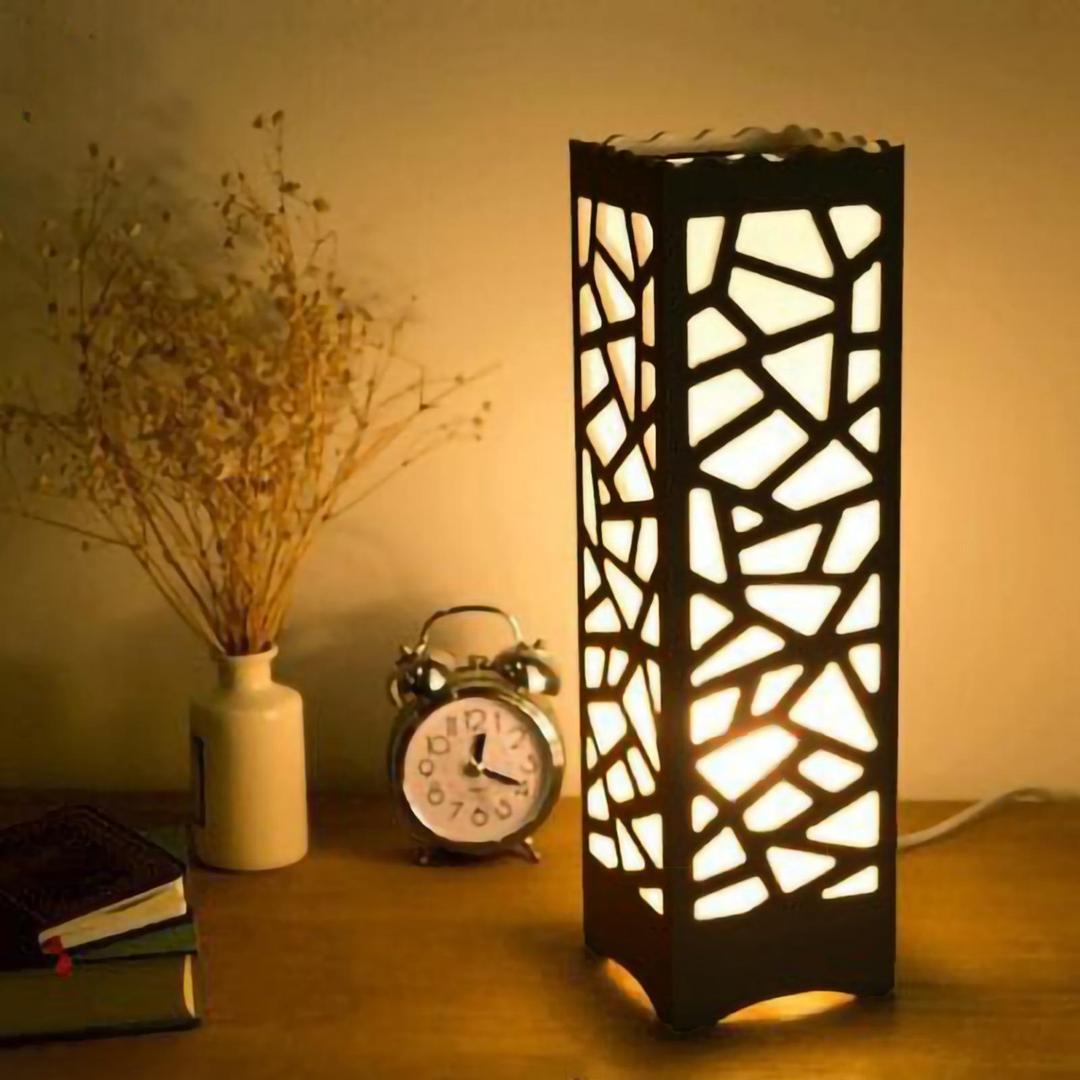 Wooden Night Lamp with Geometric Pattern for Home Office Bedroom
