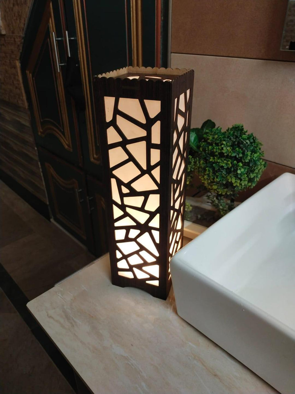 Wooden Night Lamp with Geometric Pattern for Home Office Bedroom
