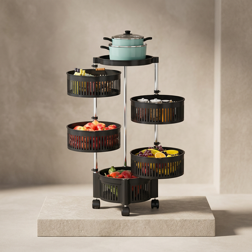 5-Tier Rotating Fruit Basket Black Kitchen Storage