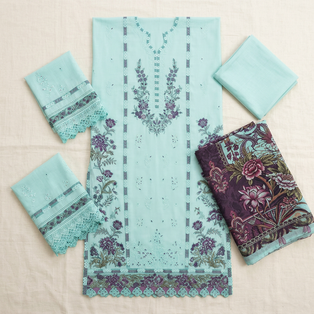 Pakistani Women's Light Blue Embroidered Kurta Set